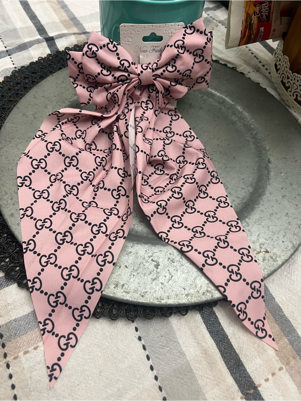 Pink Logo-Print Bow Hair Scarf - Women Accessories